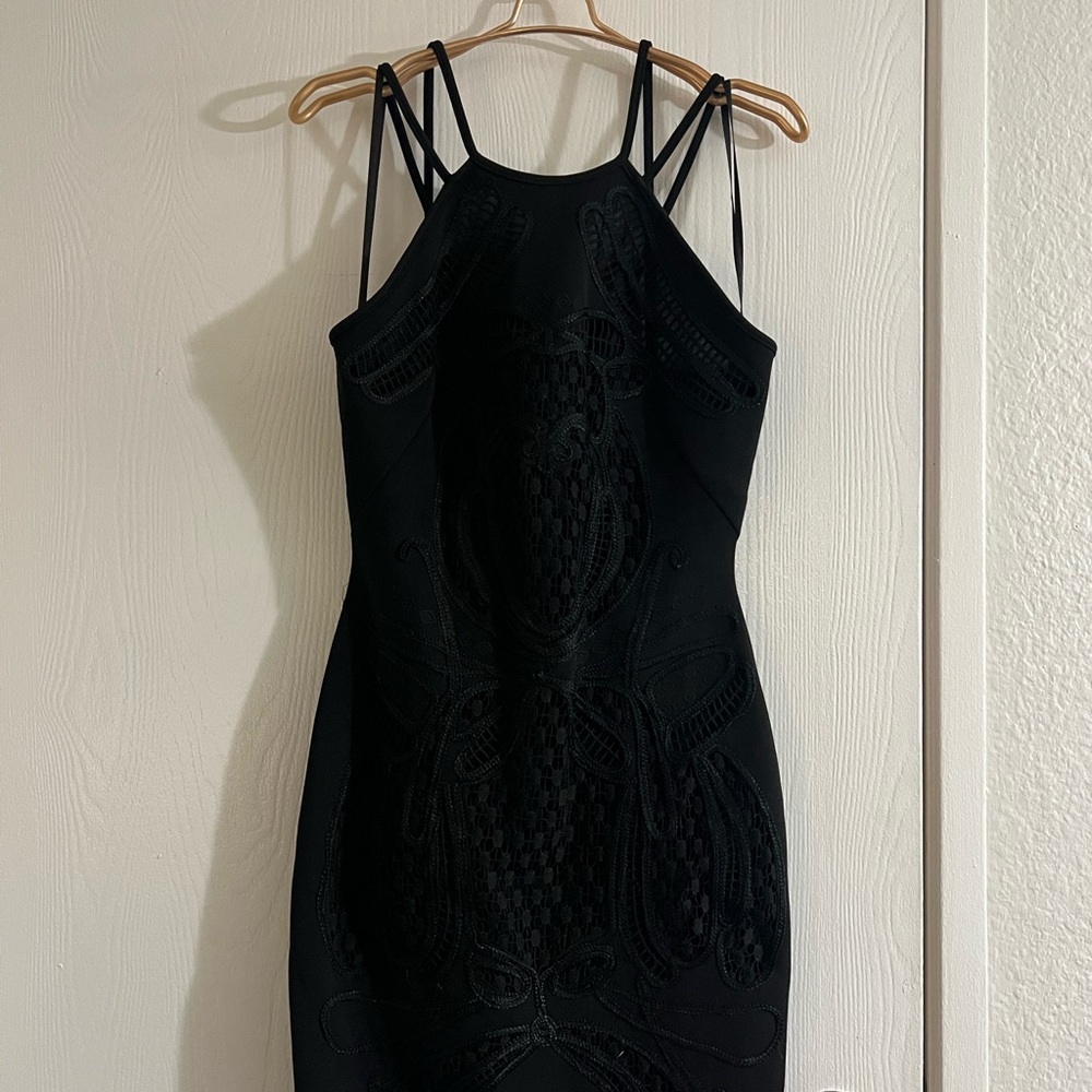 Elegant / unique embroidery Black Strappy Dress
